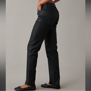 American Eagle Plus Size Hi Rise Coated Straight Leg Black Jeans Sz 18 NEW